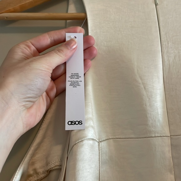 ASOS DESIGN satin racer neck mini dress in oyster - Picture 7 of 7